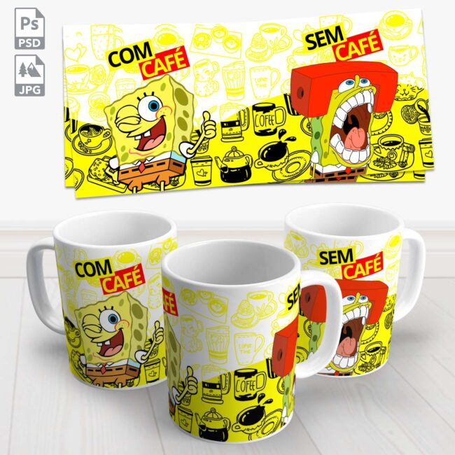 caneca bob esponja com cafe sem cafe