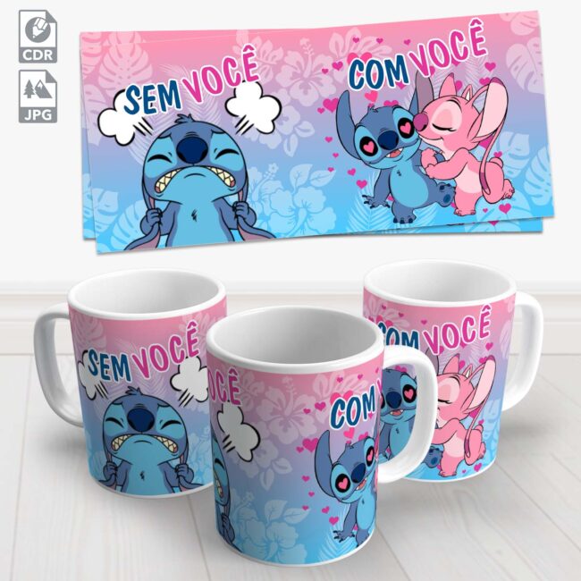 caneca dia dos namorado stitch sem voce com voce