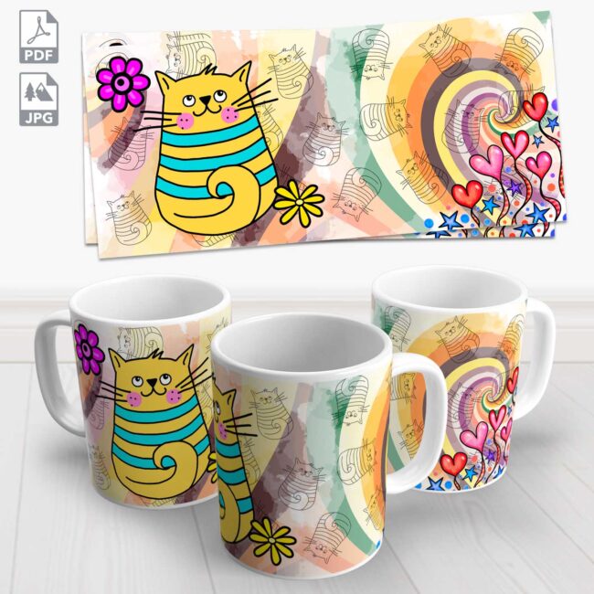 caneca gato colorida