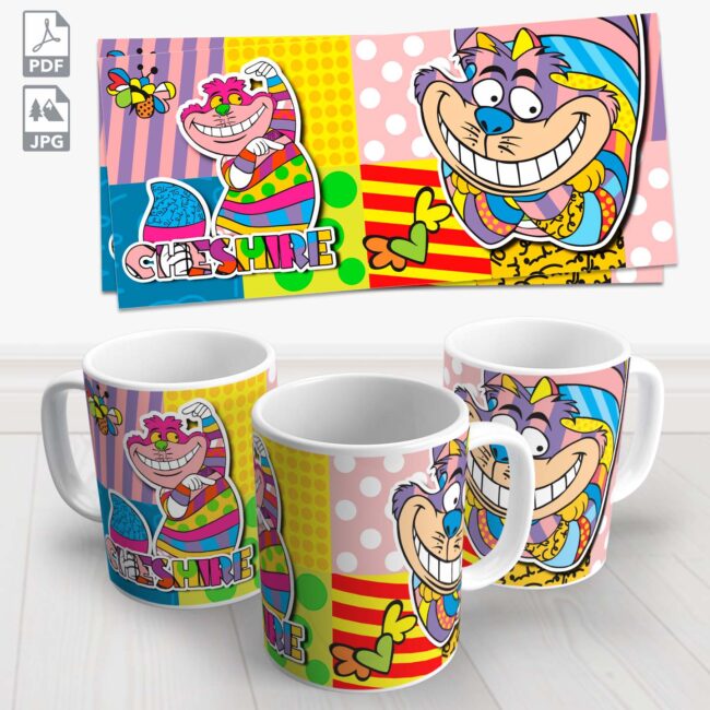 caneca gato de cheshire colorida